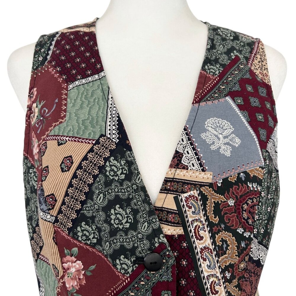 Vintage-Inspired Handmade Patchwork Button-Up Ves… - image 7